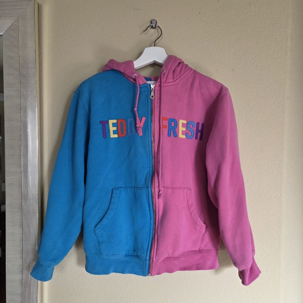 Teddy Fresh Colorblock Split Hoodie Street Style Funky Eclectic Bright Zip Up